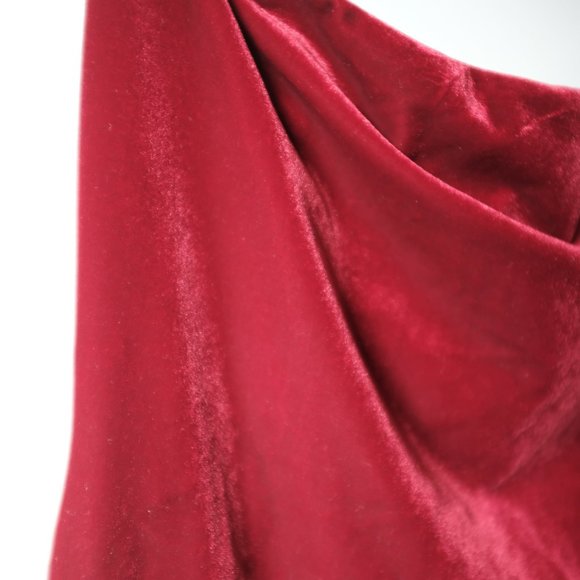 Red Velvet Strapless Asymmetrical Midi Dress - Picture 2 of 3